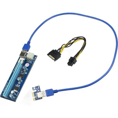 XT-XINTE PCIe PCI-Express 1X To 16X Riser Card USB 3.0 Data Cable Extender SATA to 6Pin Power Cord For BTC Bitcoin Mining Miner