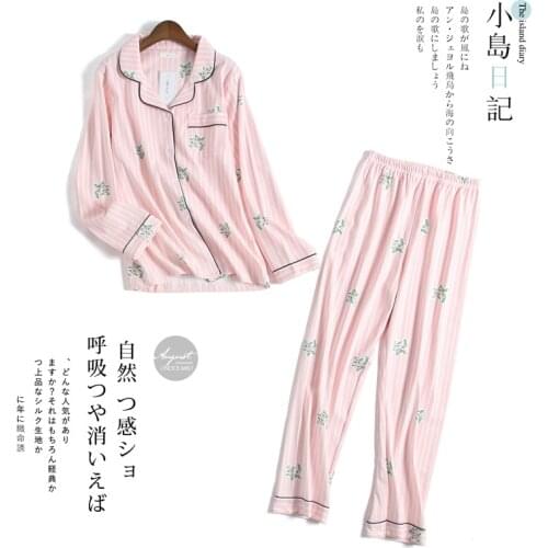 Winter&winter New Women Cotton Striped Pajamas Suit Long Sleeves Trousers Pijamas Warm Comfortable Sleepwear Plus Size Home Set