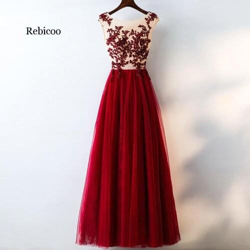 Real Photo Spring Red Long Party Dresses Lace Sequined Appliques Tulle Illusion Women Evening Party Gown Cheap Maxi Dress