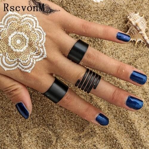 RscvonM 3PCS/Set Punk Knuckle Rings Set for Women Vintage Punk Ring Set Black Midi Finger Rings for Women Boho Beach Jewelry