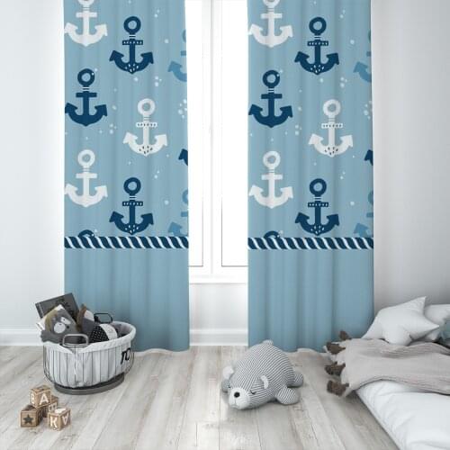 Curtains Children 3D Printed Decorative Items Home Childrens Room Sea Anchor Blue Model 1375
