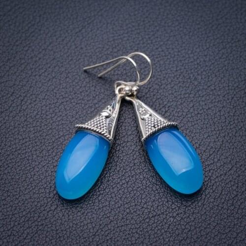 StarGems Natural Chalcedony Handmade 925 Sterling Silver Earrings 1.75" E1340