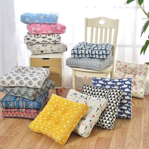 Floral Printed Thicken Cotton Linen Seat Cushion Floor Tatami Dining Chiar Cushion Student Office Chair Pad Cute Home Decor