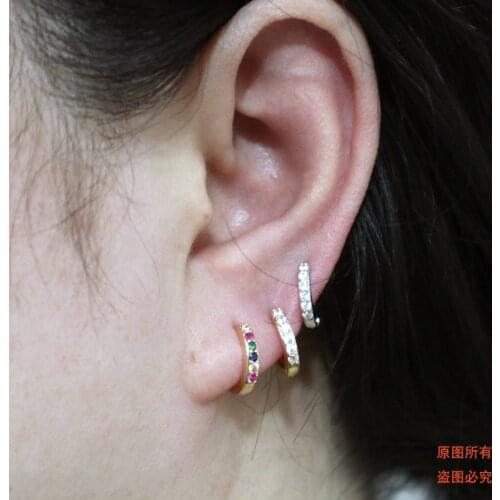 Multicolor Zircon/Crystal Huggies Small Hoops Earrings For women Bohemian Golden/Silver color Round Earring Stuck Buckle Hoop