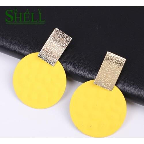 Shell bay Boho Jewelry metal yellow Punk pendientes Earrings For Women Korean Fashion statement Round Geometric Gold Earrings