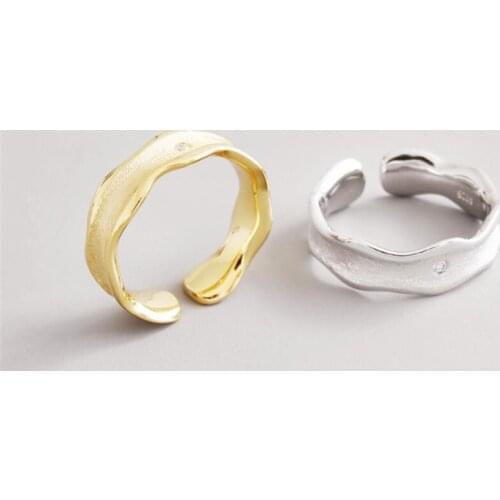 Sole Memory Personality Wave Creative Zircon 925 Sterling Silver Female Resizable Opening Rings SRI620