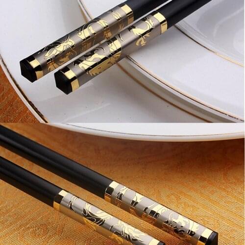 1 Pair Chinese Style Chopsticks Tableware Food Non-slip Stick Alloy Catering Utensils Sushi Sticks Household Kitchen Utensils