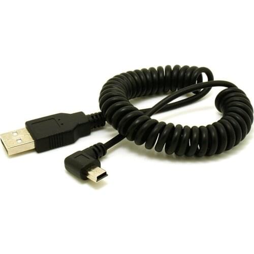 1pc USB 2.0 A Male to Mini USB 5 Pin Right Angled 90 Degree Spiral Coiled Adapter Cord Cable 5ft for MP3 Players Digital Cameras