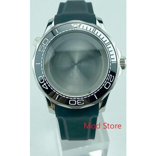 200M Waterproof Black White Bezel Sea-Master DIVER300M Style Watch Case Fit ETA2836 Mov't Sapphire Crystal Black Rubber Strap