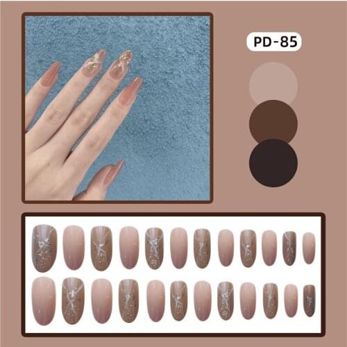 High Quality 24pcs Sequins Fake Nail Patch Glue Type Removable Long Paragraph Fashion Manicure Save Time False Nail Patch