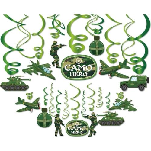 30pcs PVC Camouflage Camo Hero Soldier War Game Party Spirals Ceiling Hanging Swirls Birthday Baby Shower Party Wall Decorations