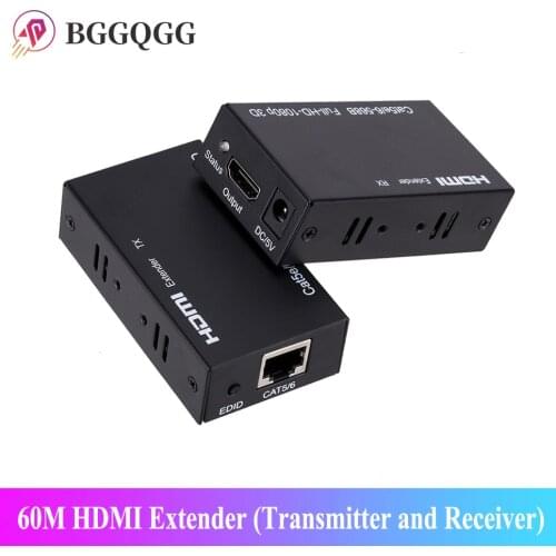 60M HDMI Extender Cable (Transmitter and Receiver) Over signle RJ45 cat5e Cat6 Ethernet HDMI Sender & Receiver for PC Laptop DVD
