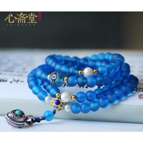 Heart monastery medicine guru Buddha Nepal] manual old glass 108 beads hand practice string of beads bracelet