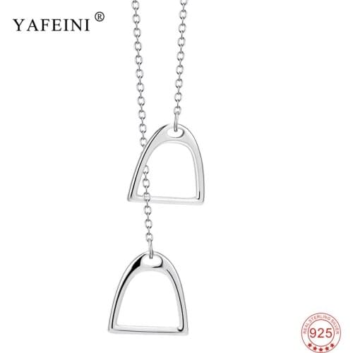 YAFEINI Real 925 Sterling Silver Necklace Lucky Double Stirrup Pendant Necklace Choker For Women Girl Gift Fine Jewelry Necklace