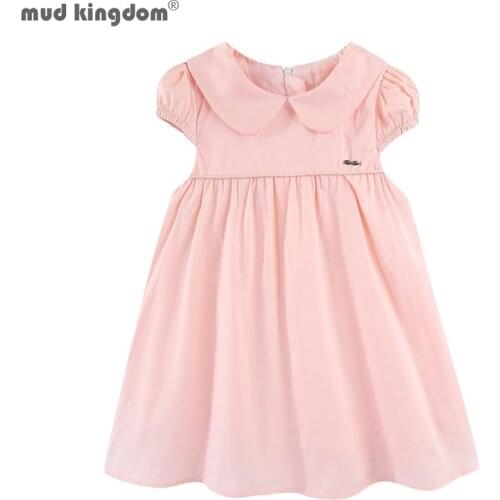 Mudkingdom Peter Pan Collar Toddler Girl Dress Cup Sleeve Children Plain Dress Cute Kids Clothes Girls Summer Dress Princess