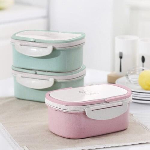 Wheat Straw Double Lunch Box Wheat Straw Dinnerware Food Storage Container Children Kid School Office Portable Box Lunch Bag