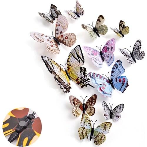 12Pcs 3D Double Layer Butterfly Wall Sticker on The Wall for Home Decor DIY Butterflies Fridge Magnet Stickers Room Decoration