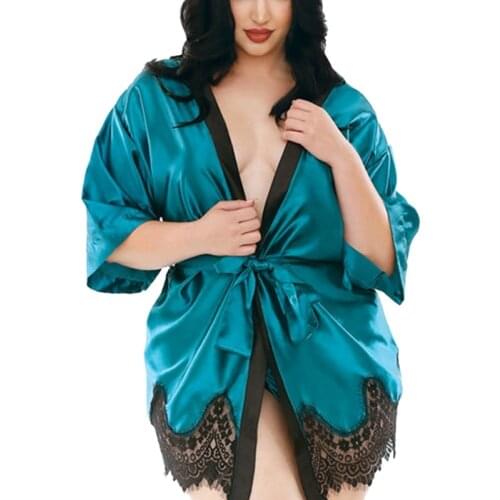 2019 New European And American Sexy Underwear Anti-silk Robe For Women Sexy Bathrobe Lace Exotic Nightgown