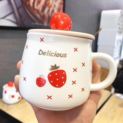 Ins Creative Cute Girl Heart Ceramic Cup Home with A Lid Spoon Milk Coffee Cup Personality Office Mug Cute Coffee Mugs and Cups