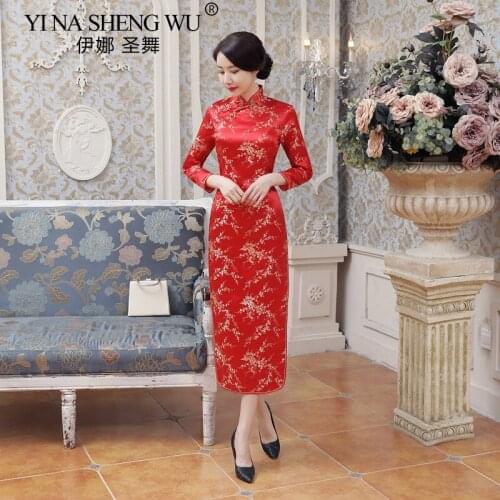 Chinese Tang Suit Lace Cheongsam Long Women Elegant Tight Dress China Modern Long Brocade Satin Qipao Sexy kimono Wedding Dress