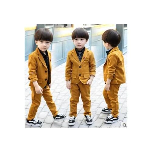 2018 Boys 2 pcs suits for weddings Kids Prom Suits brown Wedding Suits for Boys Tuxedo Children Clothing Set Boy Formal Costume