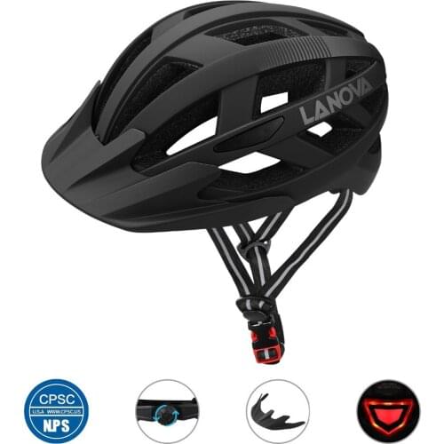 LANOVA Cycling Helmet Bike Helmet USB Rechargeable LED Lights, Bicycle Helmet Road MTB Helmet Adult Ultralight Integrally-Molded