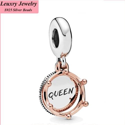 Leuxry European 925 Sterling Silver Queen & Regal Crown Dangle Charm Beads Fit Original Pandora Bracelet Silver S925 Jewelry Gif