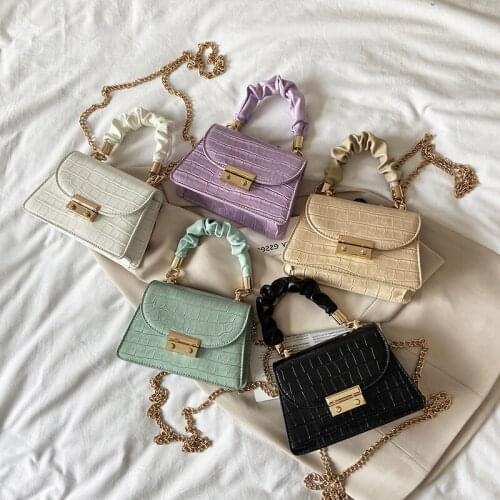2021 hot selling women crocodile handbag with ruffle handle simple fashion chain ladies mini shoulder clutch purses