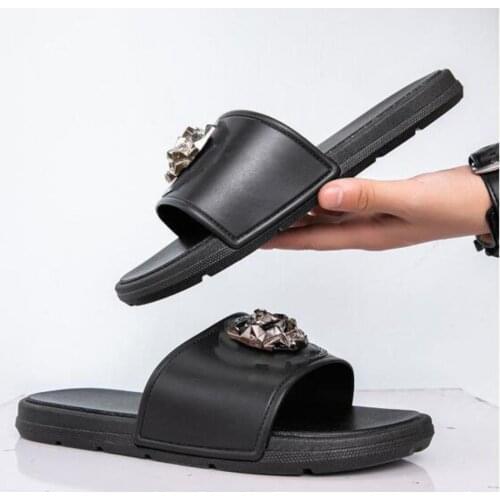New mens beach shoes flip-flops brand designer sandal cowhide non-slip wear resistant flip-flops