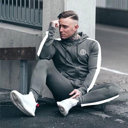 Autumn Men Set 2018 Casual Sportswear Suit Hooded Sweatshirt Tracksuit Mens Solid Zipper Jackets 2PC Hoodies + Pants Sets Male