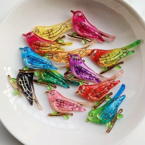 Wholesale 70pcs Colorful birds Flat Back Figurine 1 hole Jewelry accessorized pendant DIY Wedding Scrapbook 25*28mm -HR36