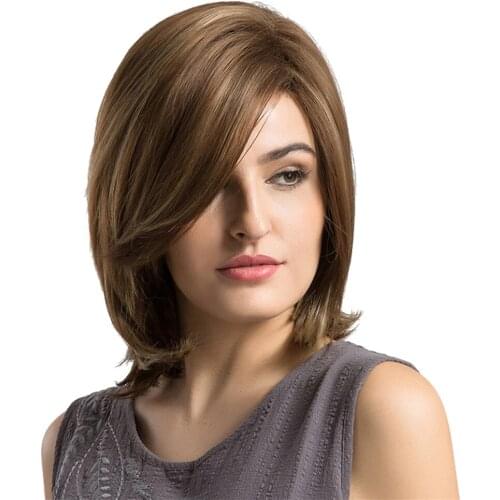 Natural Women Synthetic Hair Wig Short Straight Full Wigs For Cosplay Brown