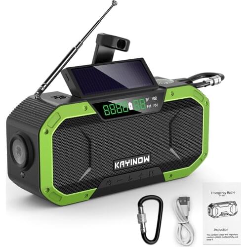 Portable Emergency Solar Hand Crank Radio 5000mAh Power Bank Charger Flash Light Outdoor Waterproof Camping Survival Radio