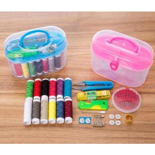 Portable Sewing Kit Sewing Box Thread Needle Tape Ruler Measure Scissor Thimble Storage Box DIY Home Tools Random Color