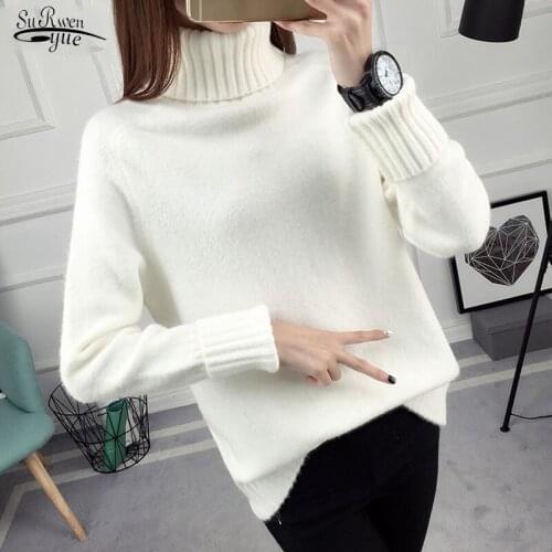 Casual Turtleneck Loose Pullover Jumper Knitted Women Sweater Pull Femme New Korean Solid Womens Sweater Truien Dames 5226 50