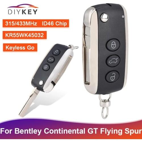 DIYKEY 3 Button KR55WK45032 315MHz 433MHz ID46 Keyless Go Flip Remote for Bentley Continental GT Flying Spur 2005-2016 Smart Key