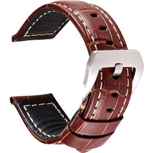 Classic Embossed Genuine Leather Strap Bamboo Pattern Business Men Watchband 20mm 22mm 24mm 26mm Straps Watch Accessories