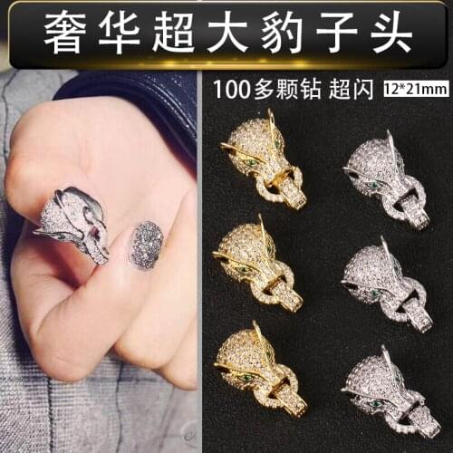 Luxury Leopard Head New Years Flash Nail Jewelry Super Bright