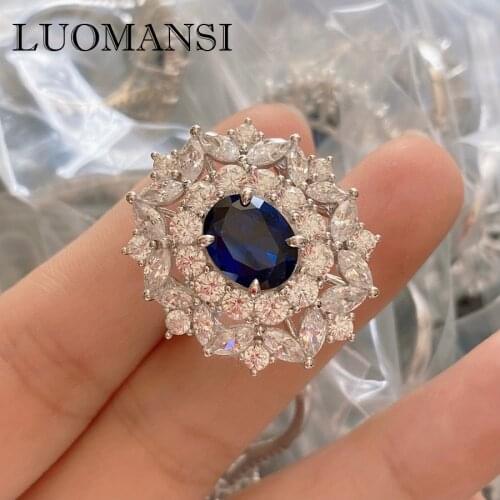 Luomansi Luxury AU750 Platinum Natural Sapphire Ring S925 Sterling Silver Female Ring Anniversary Party Jewelry Accessories