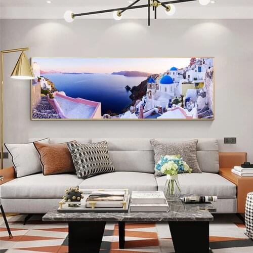 Santorini Aegean Sea Natural Landscape Abstract Canvas Painting Posters and Prints Wall Art Pictures for Living Room Home Decor