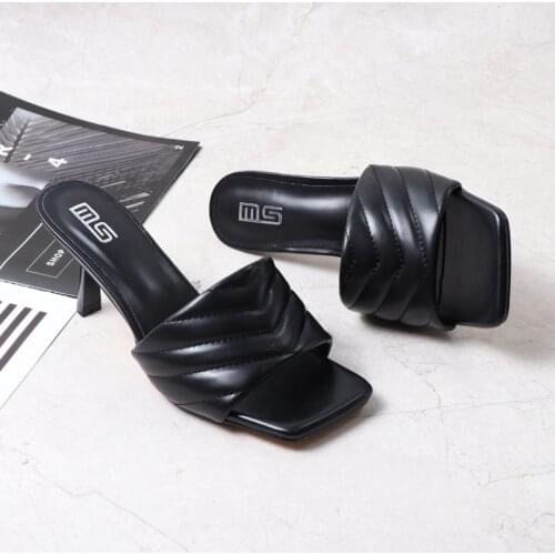 Modern Slippers High Heels Sexy Thin Heel Solid Women Slides padded Leather Pump Open Toe Party Dress Wear Outdoor Female Mules
