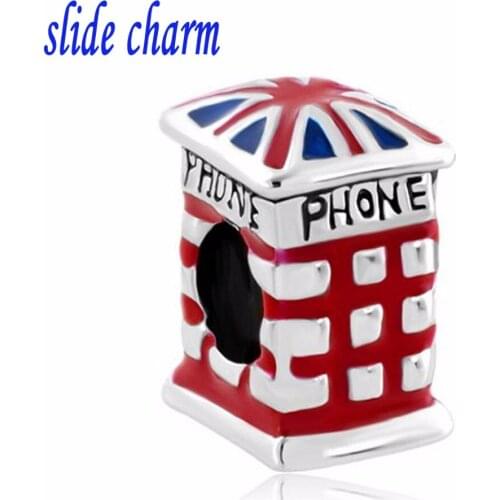 Slide charm Free shipping New Fashion European Parliament flag House building small accessories charm beads fit Pandora bracelet