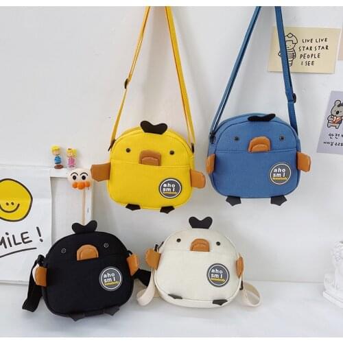 Cute Canvas Duck Crossbody Bags for Kids Small Cartoon Animal Shoulder Bag Girls Boys Lovely Fabric Coin Purse Child Bag 2021