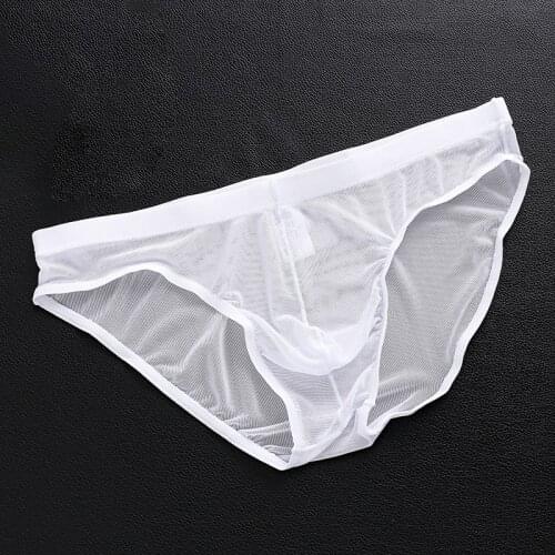 Mens Sexy Tulle Netting Transparent Briefs Comfortable Breathable Elastic Soft Underwear Quality Underpants Man
