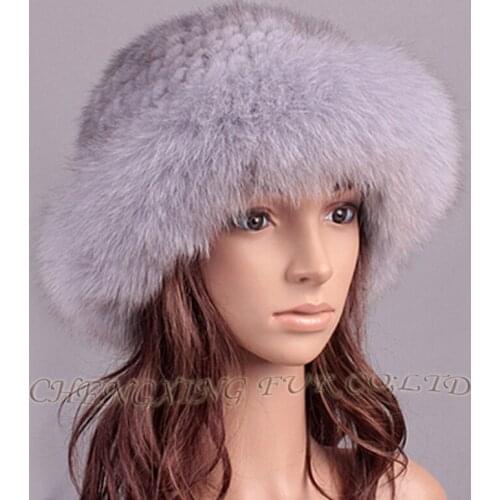 CX-C-209A Fox Fur Trim Winter Warm New Design Women Knitted Mink Fur Hat