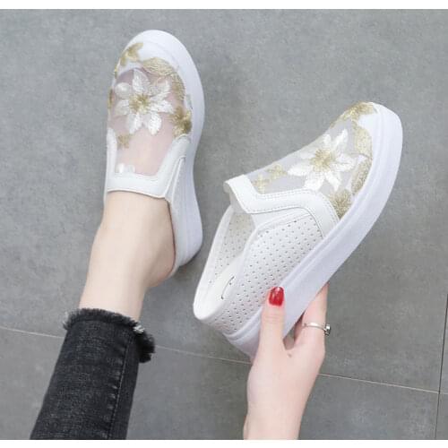 Womens Half Slippers Hollow Out Versatile Flat Bottomed Outdoor 2021 Spring and Summer New Breathable Bag Head Net Sandals