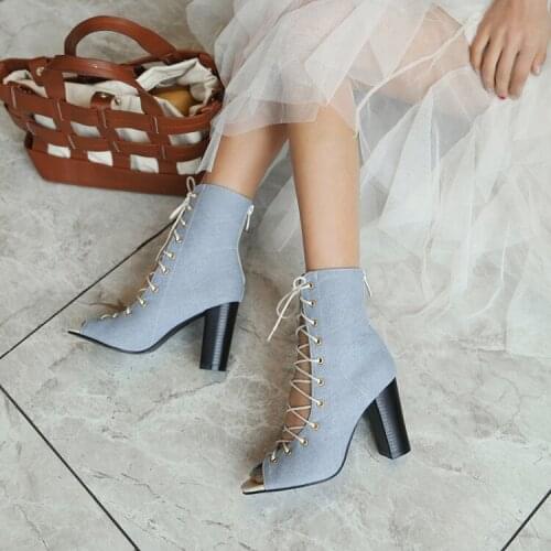 Oversized ladies high heels women shoes woman pumps Coarse-heeled high-heeled lace-up fishmouth shoes