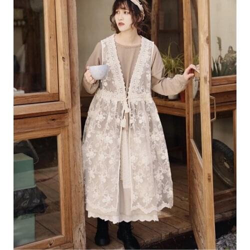 Lamtrip Unique French Romantic Fairy Lace Sweet White Embroidery Sleeveless V-Neck Tank Dress Mori Girl 2021 Summer New