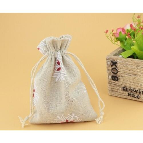 10pcs/lot Small Drawstring Cotton Bag for Gift Sachet Grocery Storage Pouch Cute Craft Packaging Bags 10*14cm Pink Snowflower