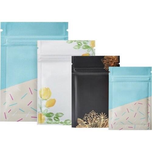 1000pcs/lot 4 Size Printed snacks candy aluminum foil Ziplock bag sample zipper bag cute small tea packaging bag wholesale